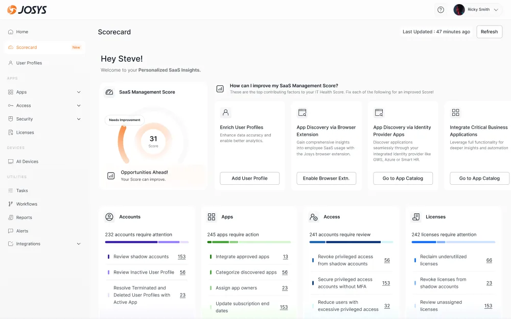 Josys Health Score interface preview