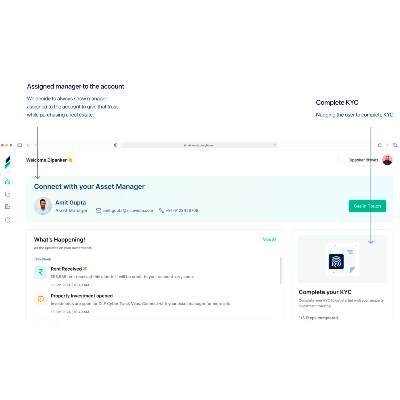 Home page, logged-in, KYC pending