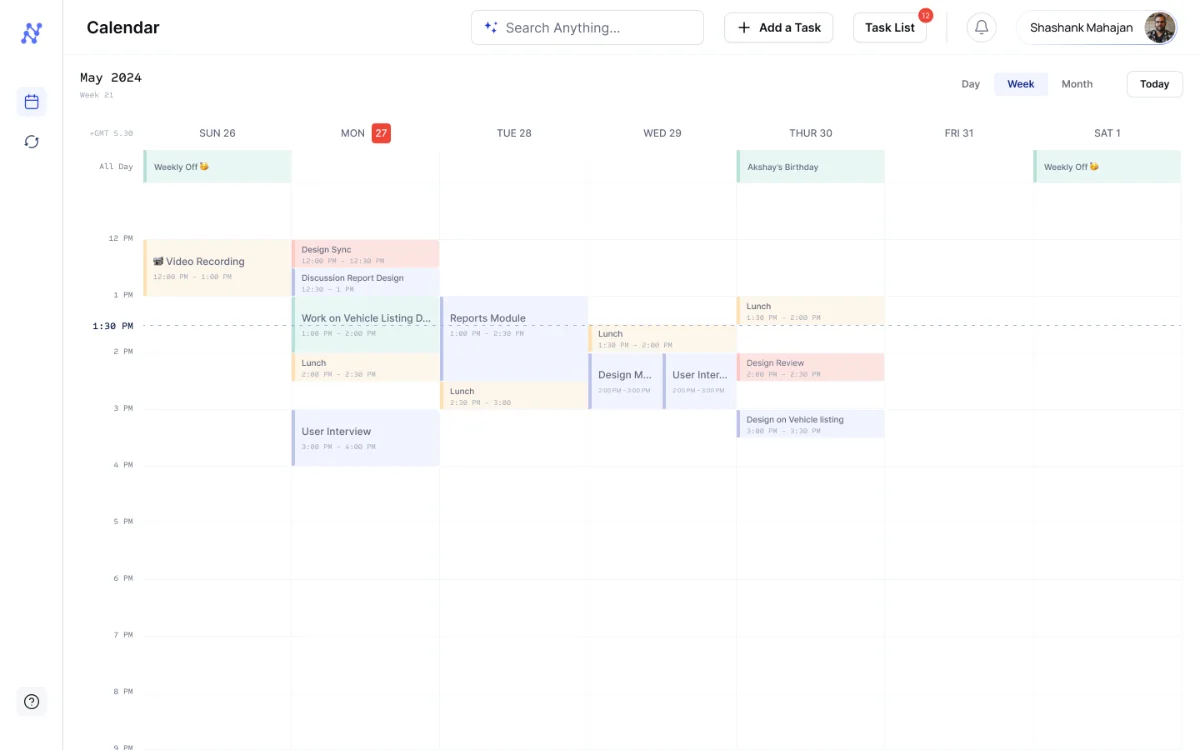 Nano Calendar, main calendar view