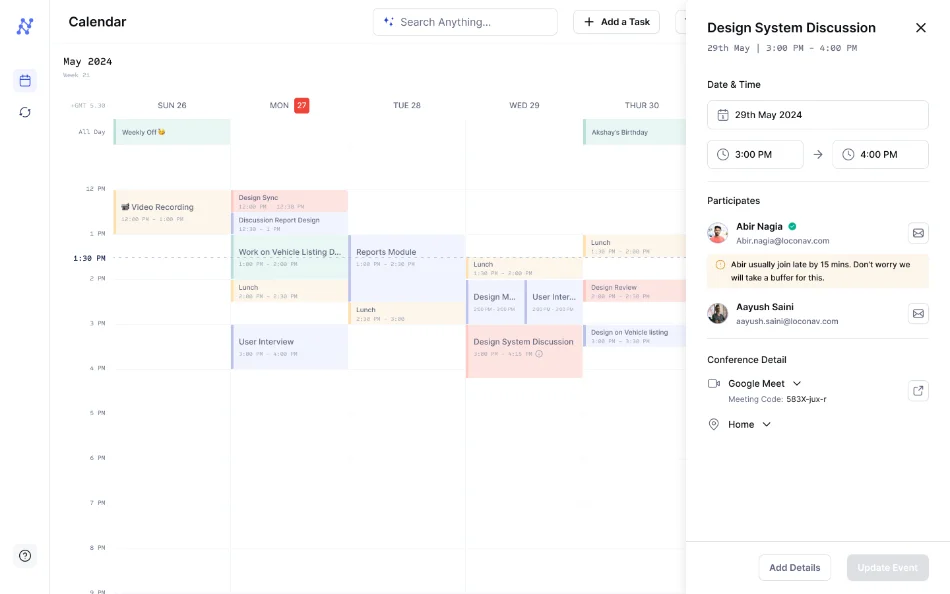 LLM, event details sidebar with buffer insight