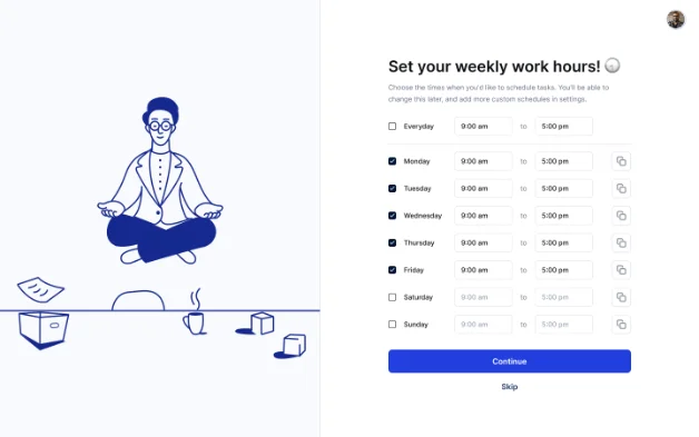 Onboarding, set up this week's tasks