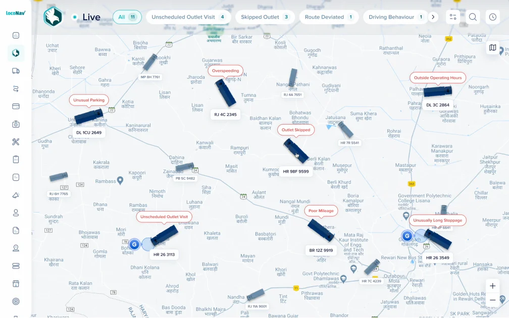 Designs, live control centre map
