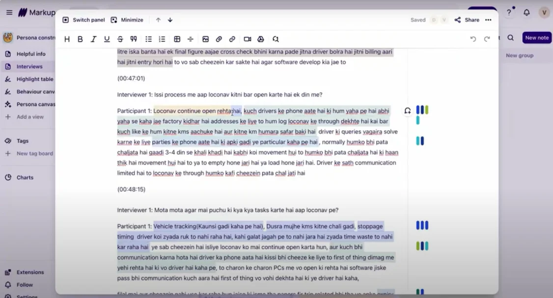Interview transcripts / behaviour analysis